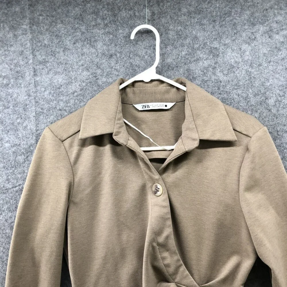 Zara Pleated‎ Shirt Mid Camel Longline Womens S Suit Career Workwear Thick